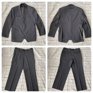 J Lawrence for men 44R 2 piece 100% wool suit 38/32 pants grey w/pin stripe
